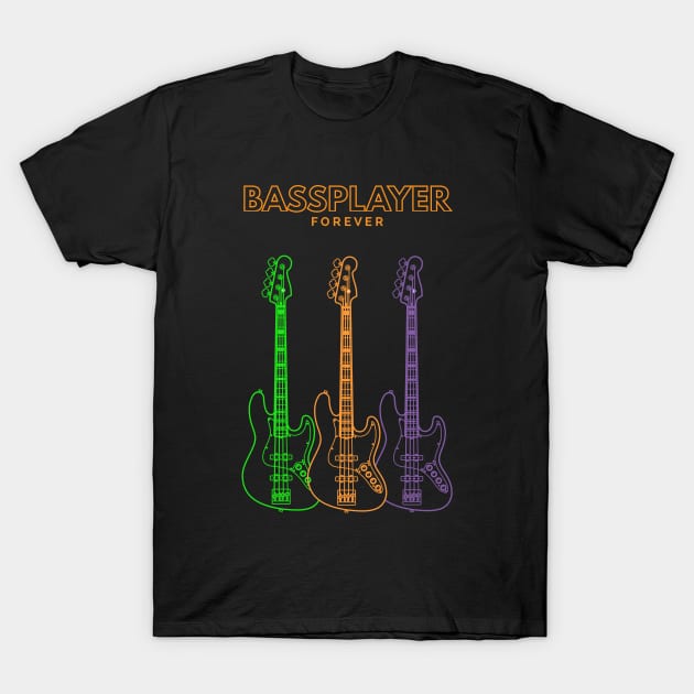 Bassplayer Forever J-style Bass Guitar Outline T-Shirt by nightsworthy